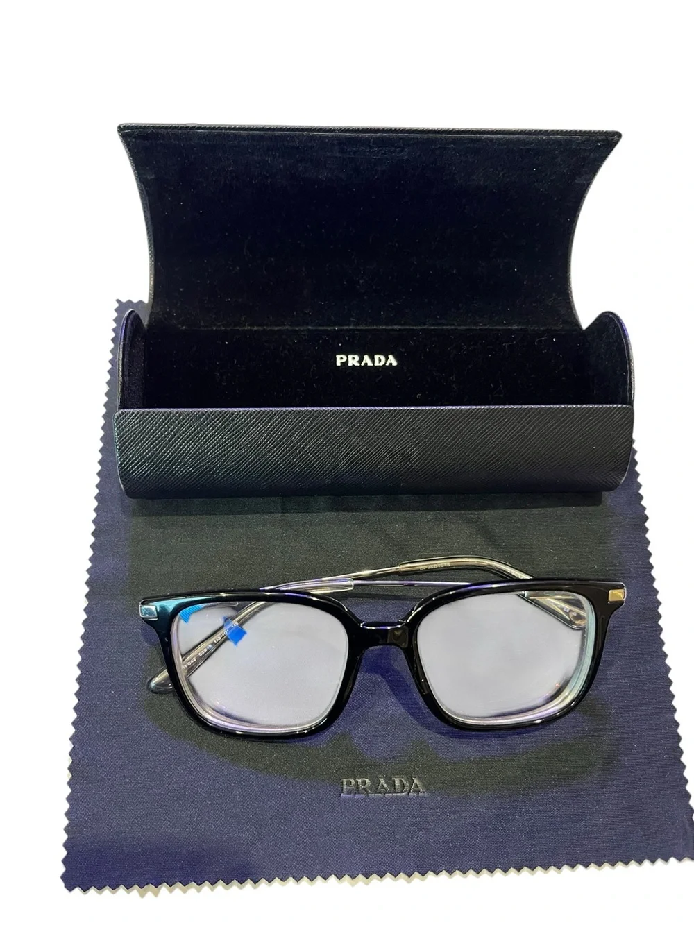 Prada Black Men's Rectangular prescription glasses frame.