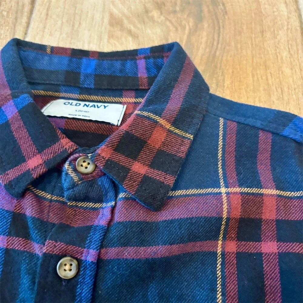 Old Navy Boys Plaid Button-Up Shirt Multicolor Long Sleeve Size L (10-12)