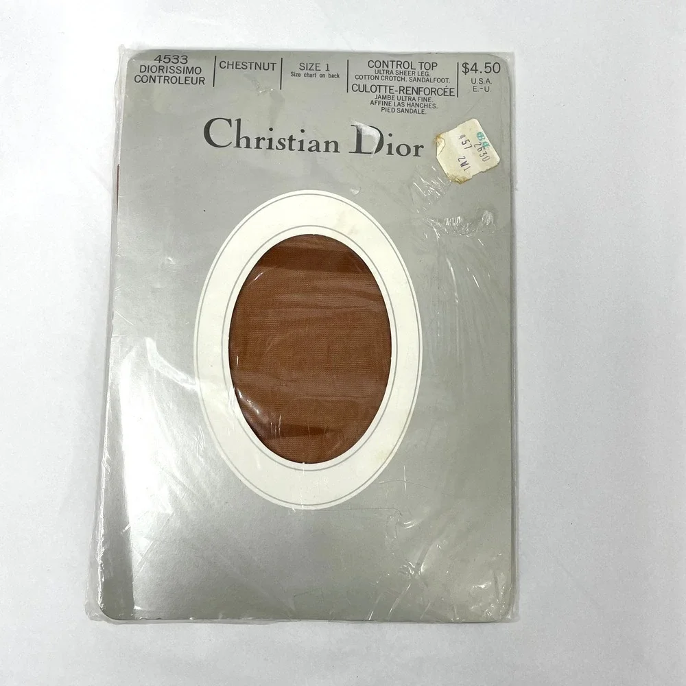 New Vintage Christian Dior pantyhose Size 1 chestnut tan control top ultra sheer