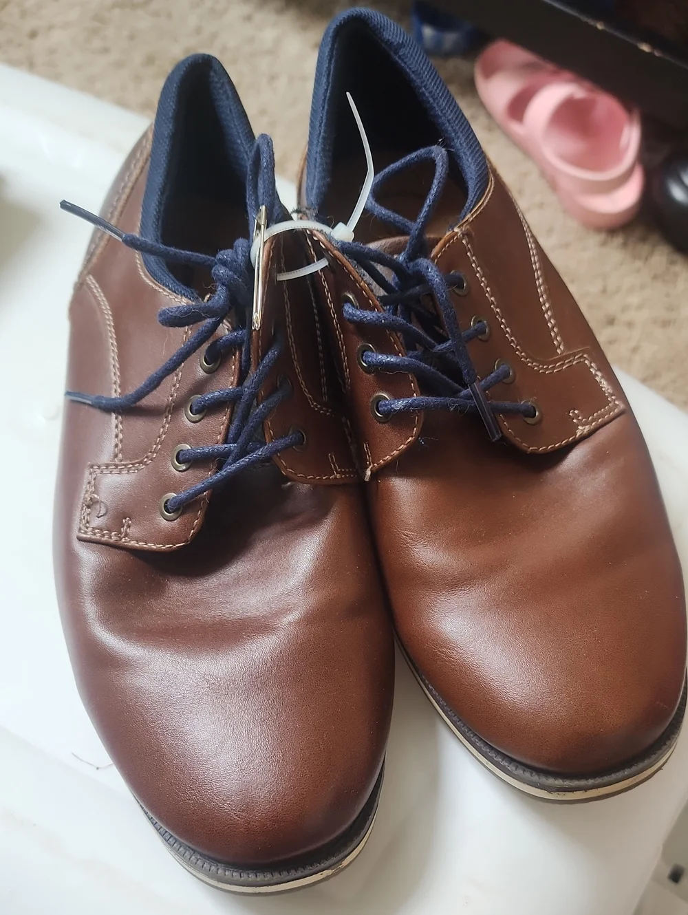 5M Boys Brown Faux Leather Lace-Up Shoes - Classic Derby Style