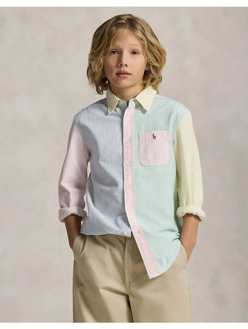 Polo Ralph Lauren COLOR-BLOCK Lo Oxford FUN Shirt Boys Size 10-12/M Pre-owned