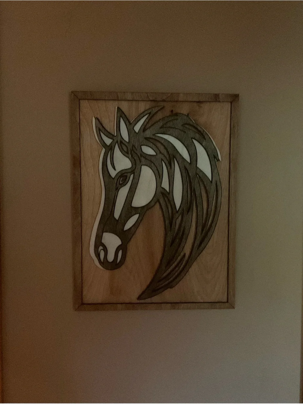 Layered Wooden Horse Portrait – $40