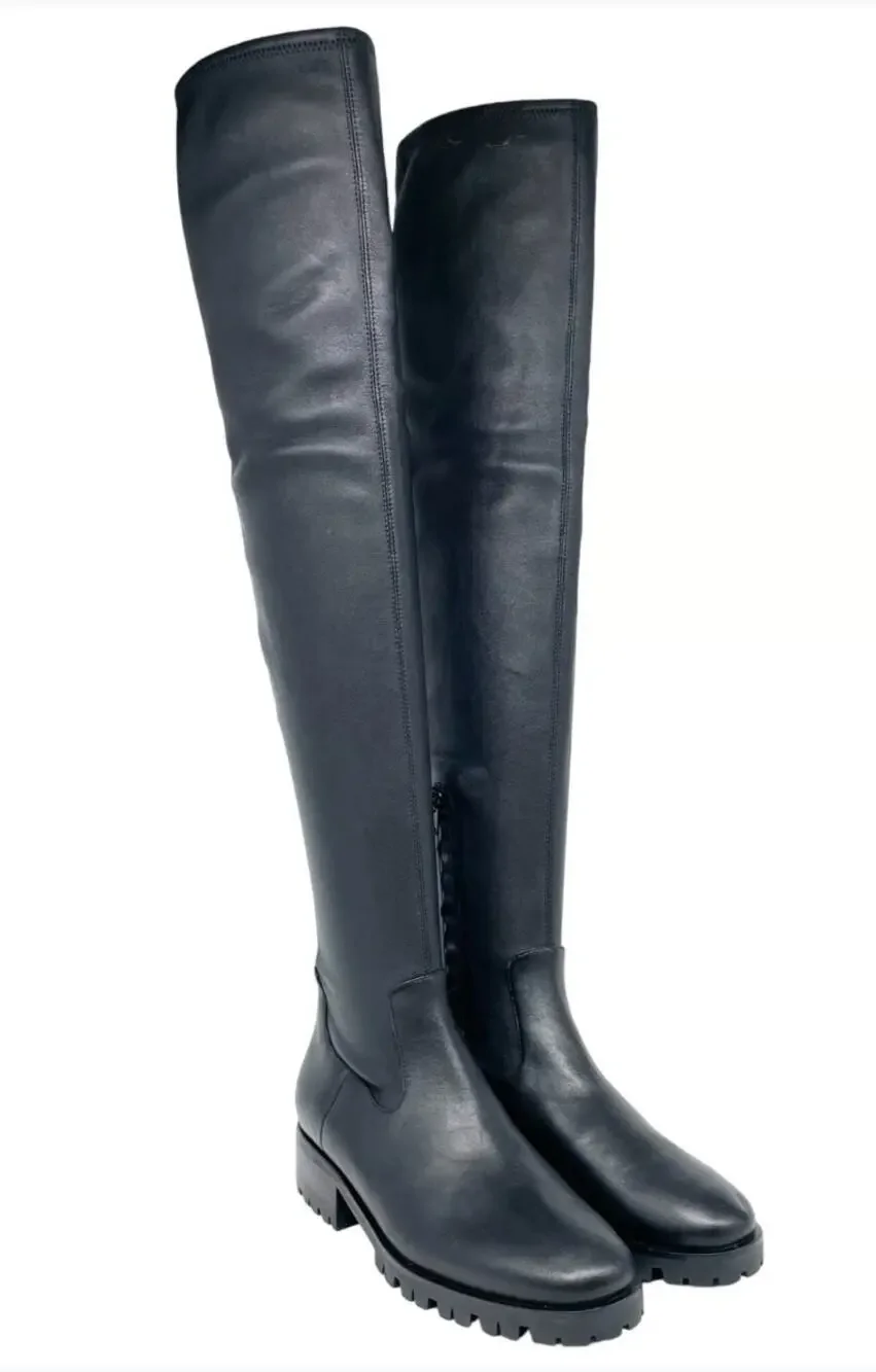 PAIGE Bryn Smooth Leather Black OTK Over the Knee Pull On Boot 36