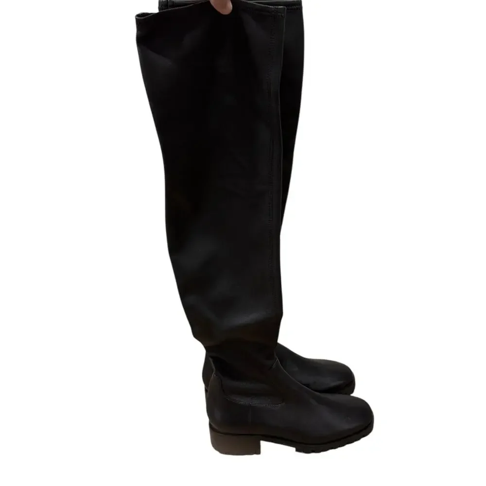PAIGE Bryn Smooth Leather Black OTK Over the Knee Pull On Boot 36