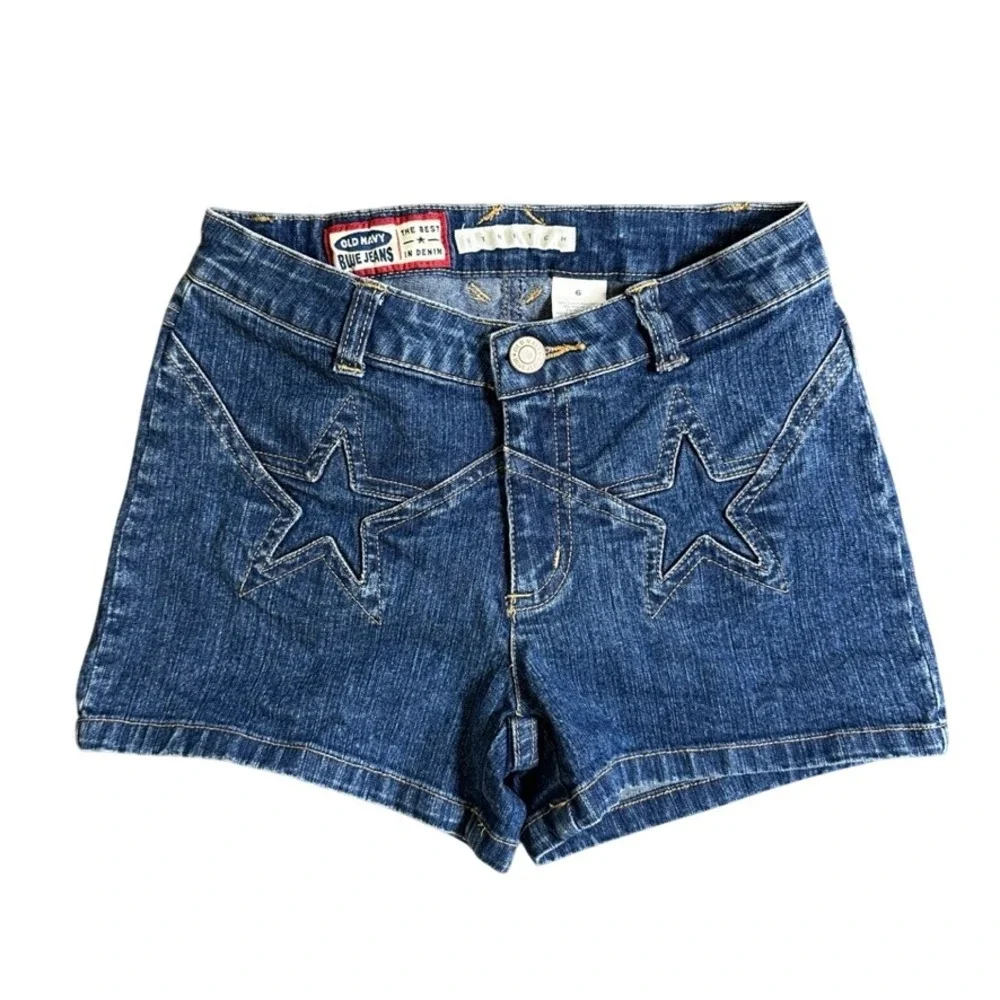 Old Navy Blue Jeans Star Stitch Stretch Denim Shorts Medium Wash Size 6