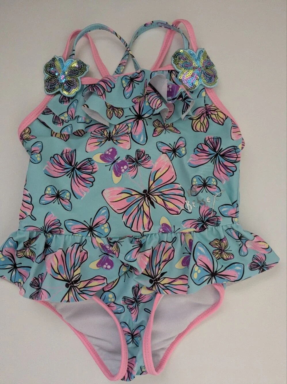 Betsey Johnson Girls 3T Swimsuit, Blue Butterflies
