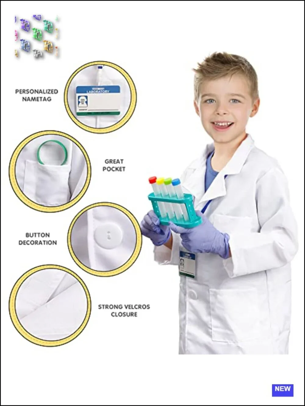 Kids Scientist Costume Lab Coat with 15 Pc STEM Experiment Kit