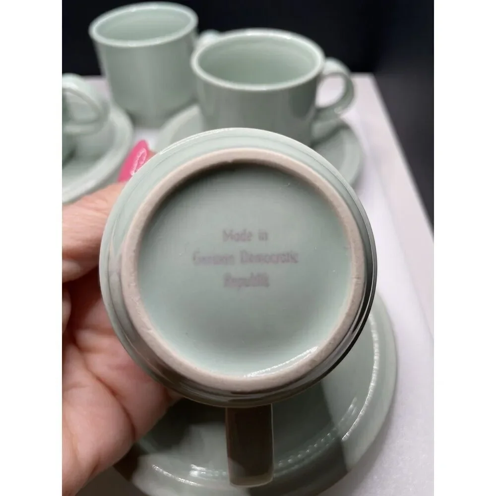 Vintage German Democratic Republic Tea ‎ Coffee Cups Saucers Set of 4 Mint Green