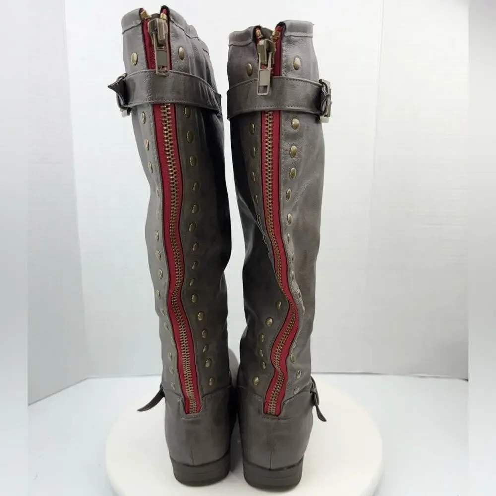 JOURNEE COLLECTION Womens Sz 8.5 Knee High Spokane Taupe Zip Up Boots Brown‎