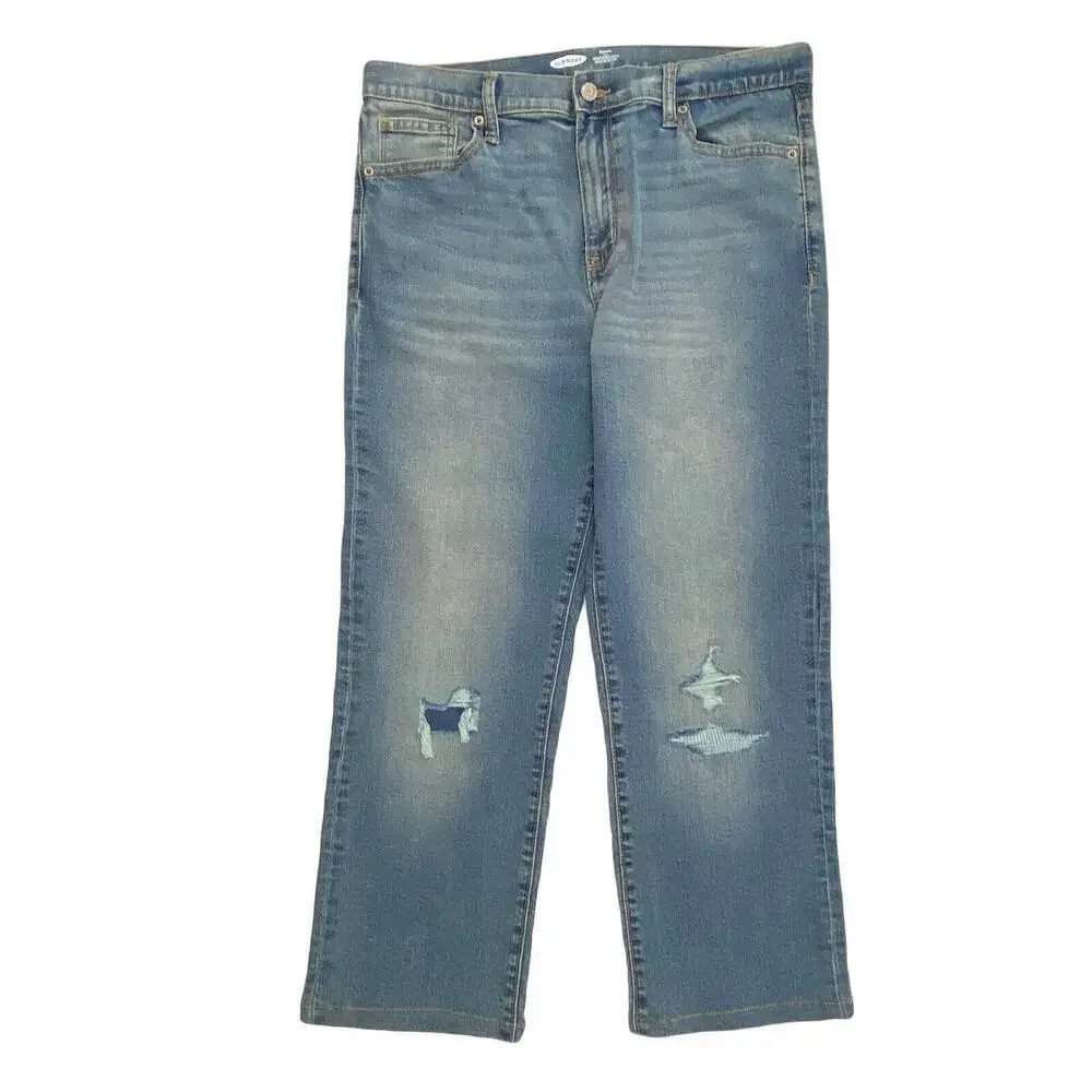 Old Navy Karate Slim Jeans Boys Size 18 Blue Distressed Adjustable‎ Waist Hemmed