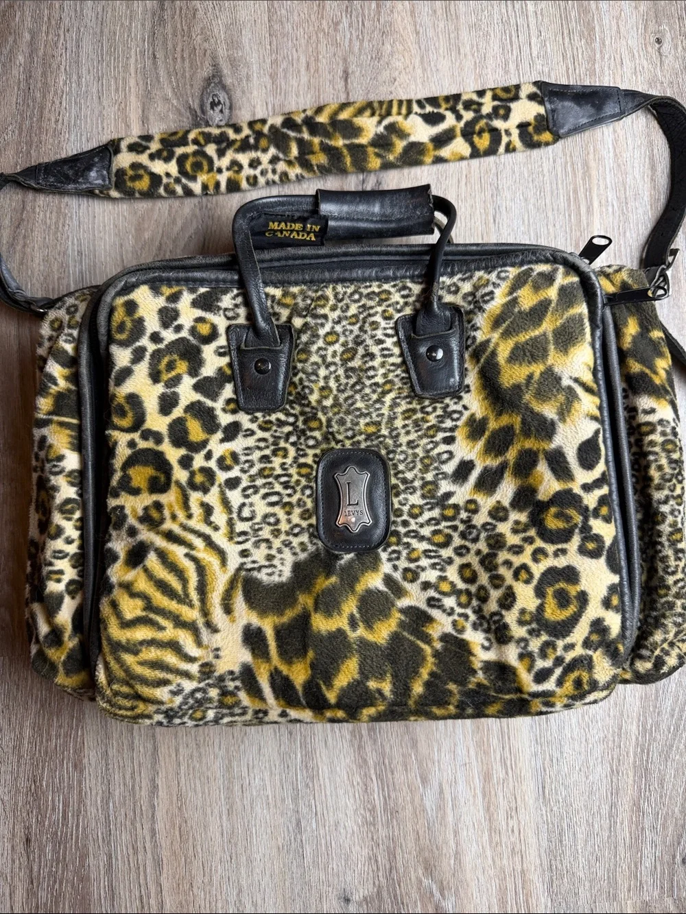 Rare Vintage Levy’s Leather Leopard Print Travel Messenger Bag