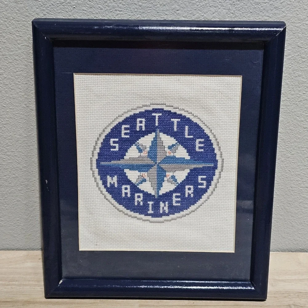 Vintage 1993 Seattle Mariners Cross Stitch Needlepoint Framed MLB Baseball  Art