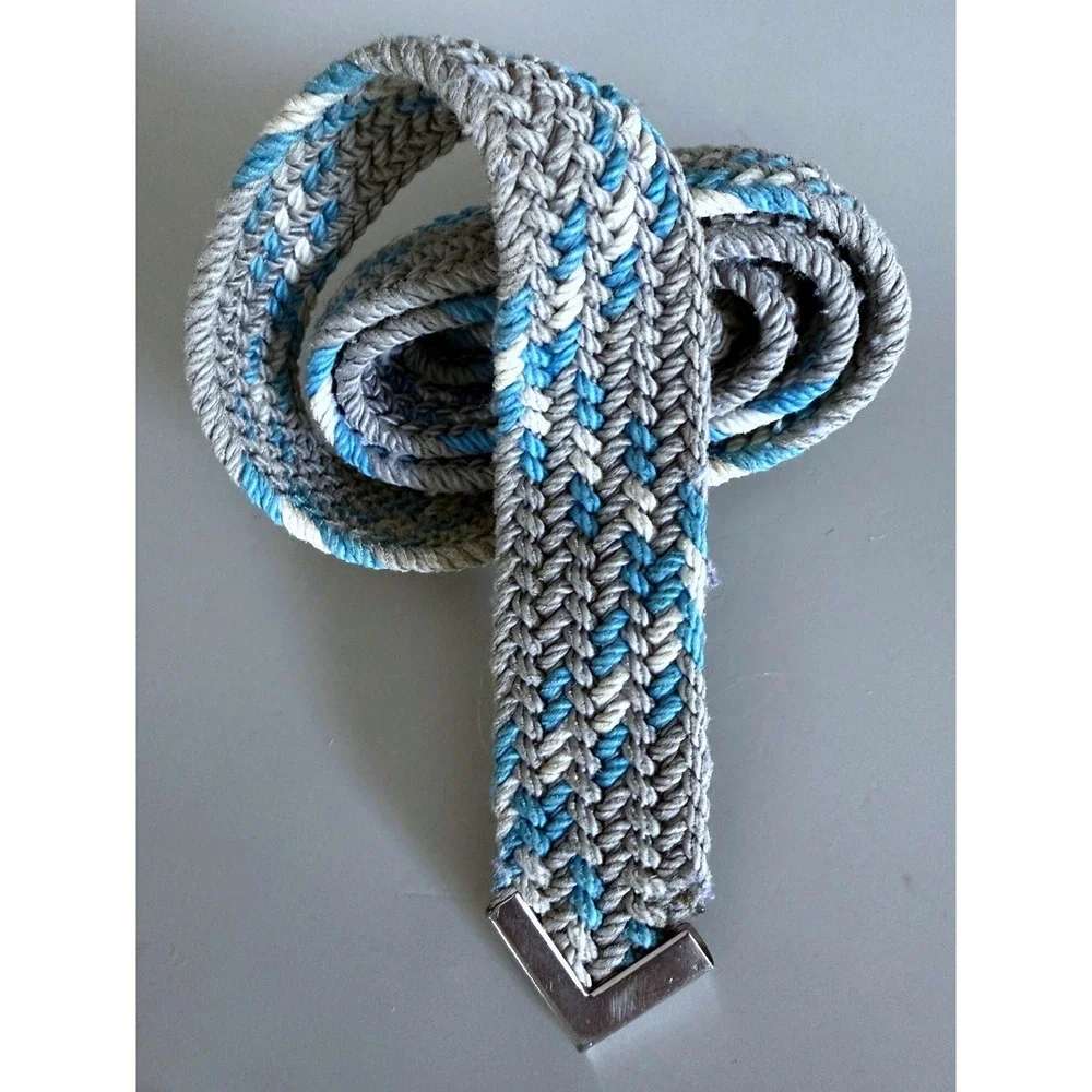 Vintage Western Roper Belt Turquoise Gray Cream Woven Cord 38