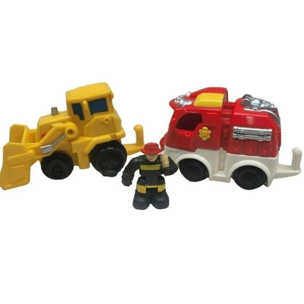 Fisher Price Little People Kids‎ Geotrax Fire Truck Bulldozer Fireman Set