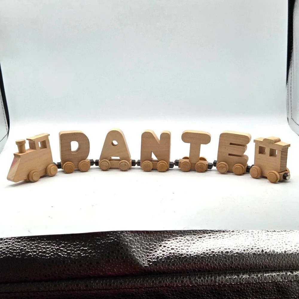 Wooden Train With Letter Cars Spell Name DANTE Magnet Attached‎