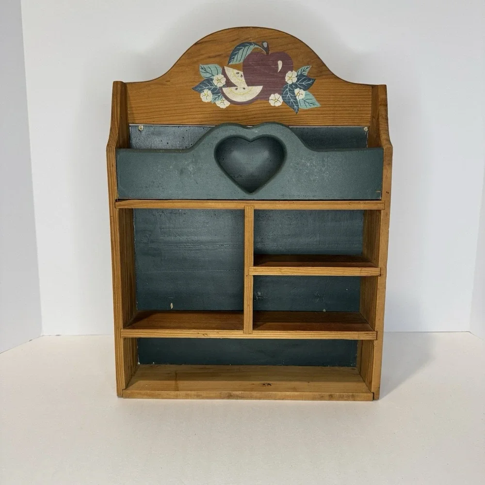 Vintage Wooden Heart Shelf Country Apple Design Grannycore 90s Kitchen Decor