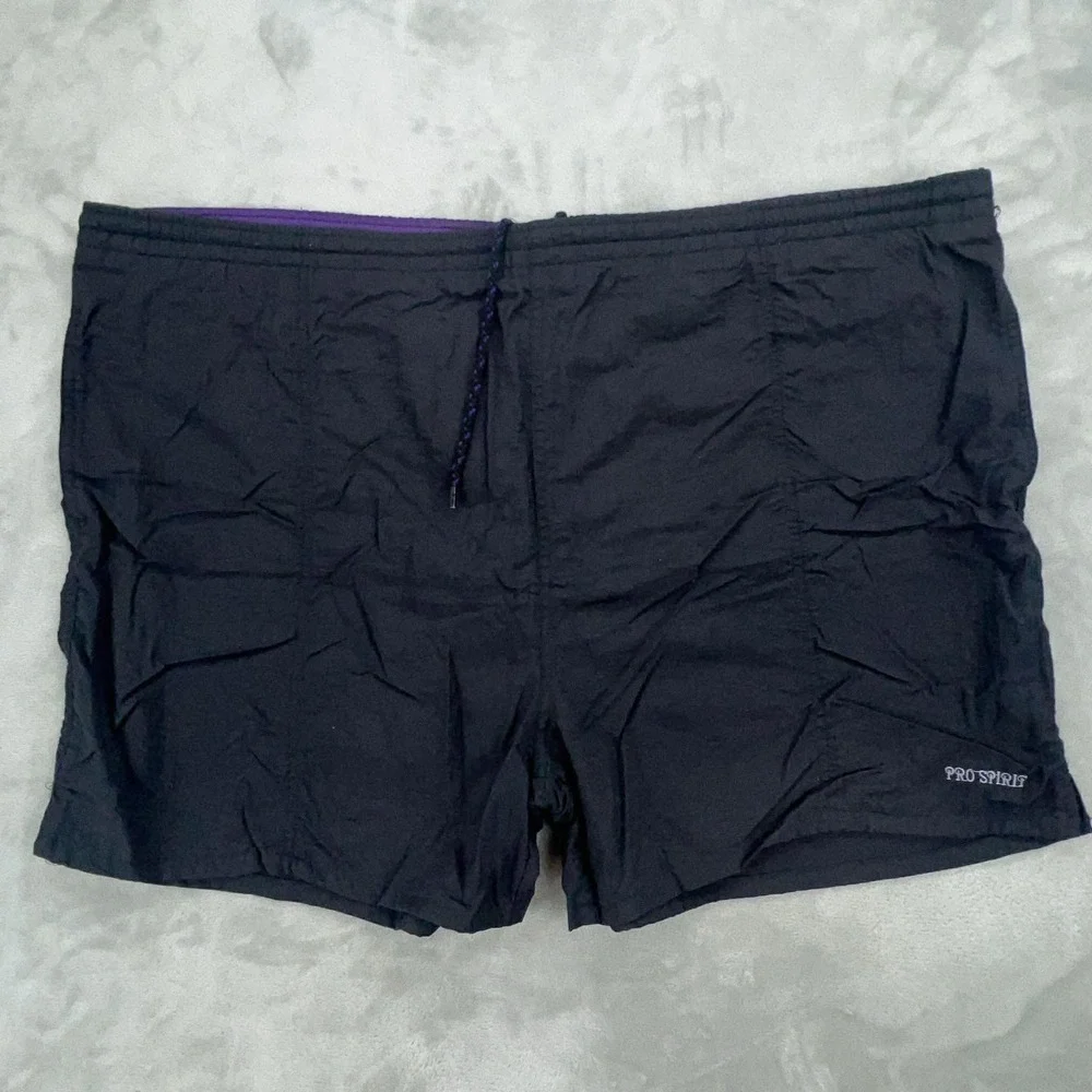 Pro Spirit‎ Mens XL Swim Trunks Black Purple Vintage Mesh Lined Nylon Shorts