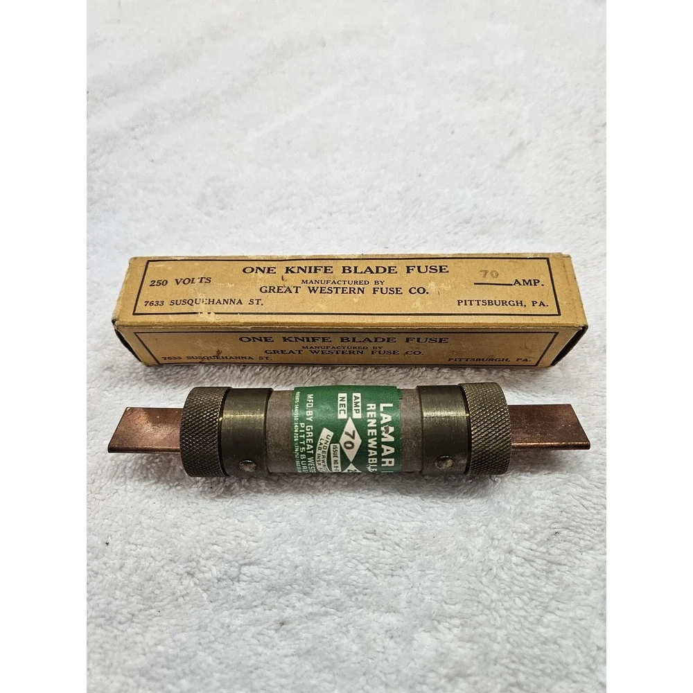Vintage Great Western‎ Fuse Co. One Knife Blade Fuse. 70 AMP 250 Volts. NOS