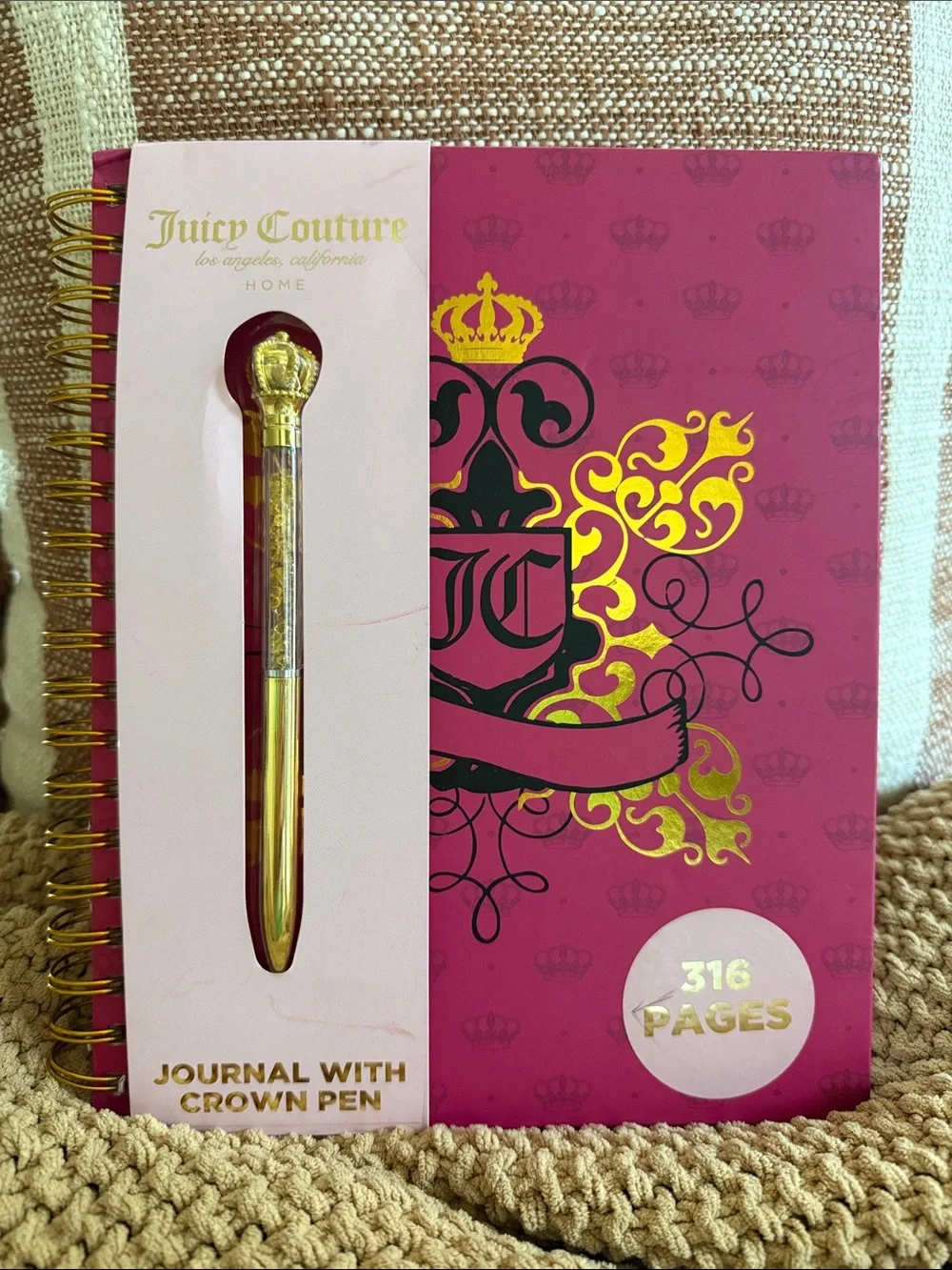 Juicy Couture Pink/Gold Signature Journal with Crown 👑 Gold Pen - New!