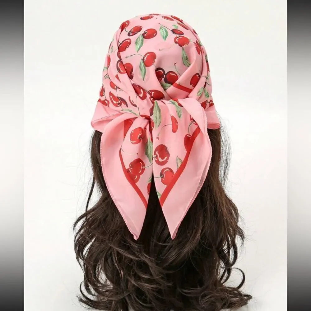 Cherry Print Pink Scarf P2