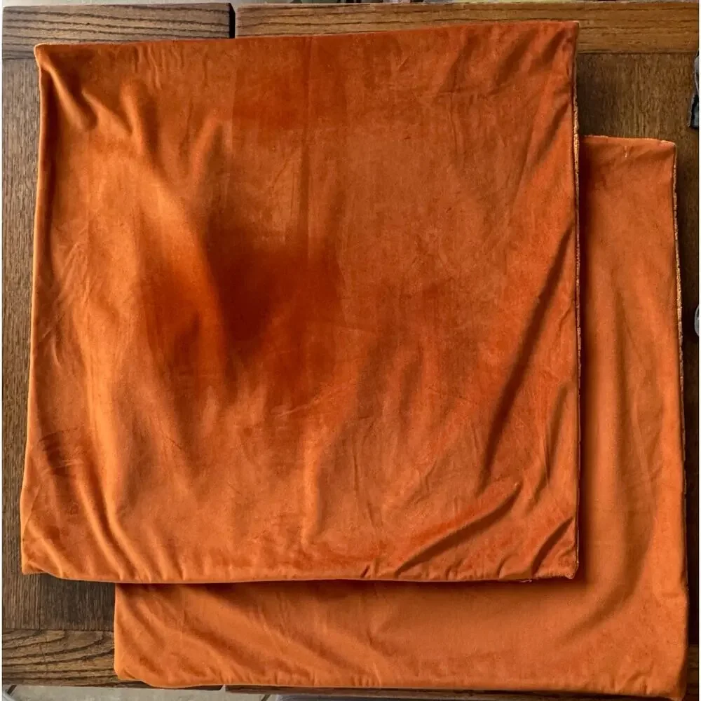 Set of 2 Burnt Orange Textured Velvet Square Mod Minimalist Pillow Covers 23x23
