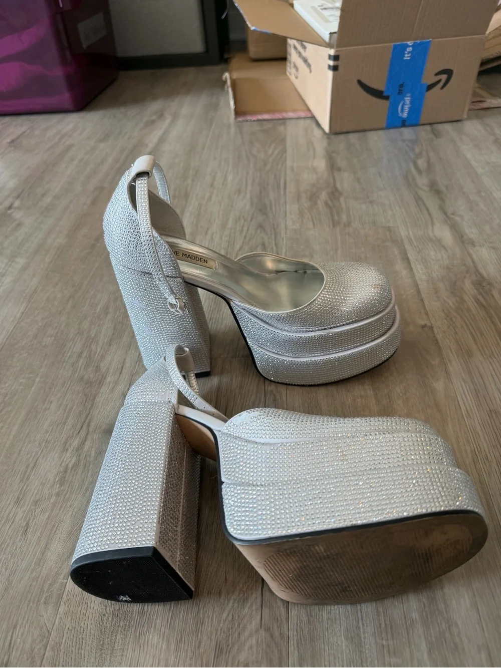 Women’s Steve Madden Charlize Silver Rhinestone Platform Heel - Size 8.5