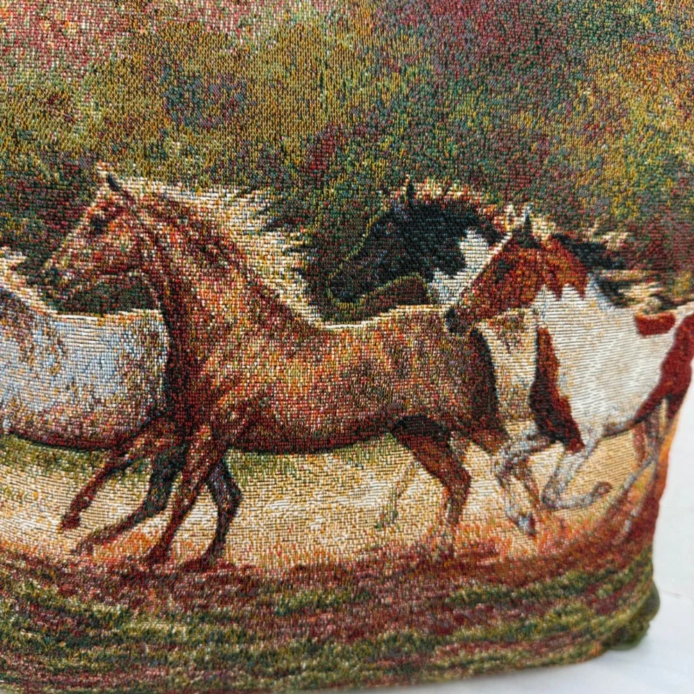 Vintage C.C. Cummings Wild Horse Tapestry Throw Pillows Set of 2 Western Decor