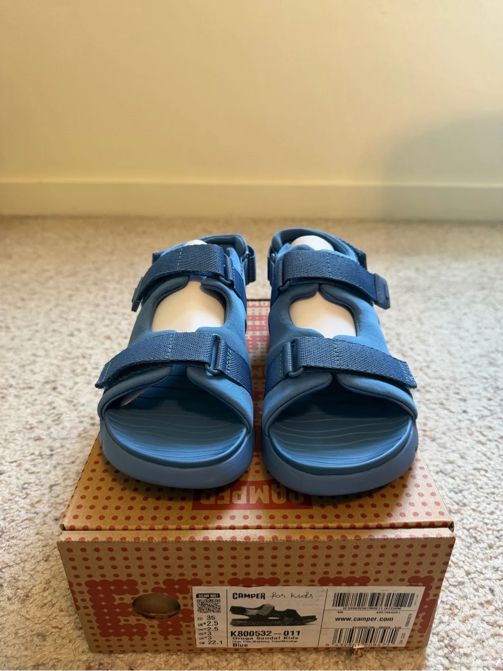 Camper Kids Oruga Blue Sport Sandals EU 35 US 3 Adjustable Straps