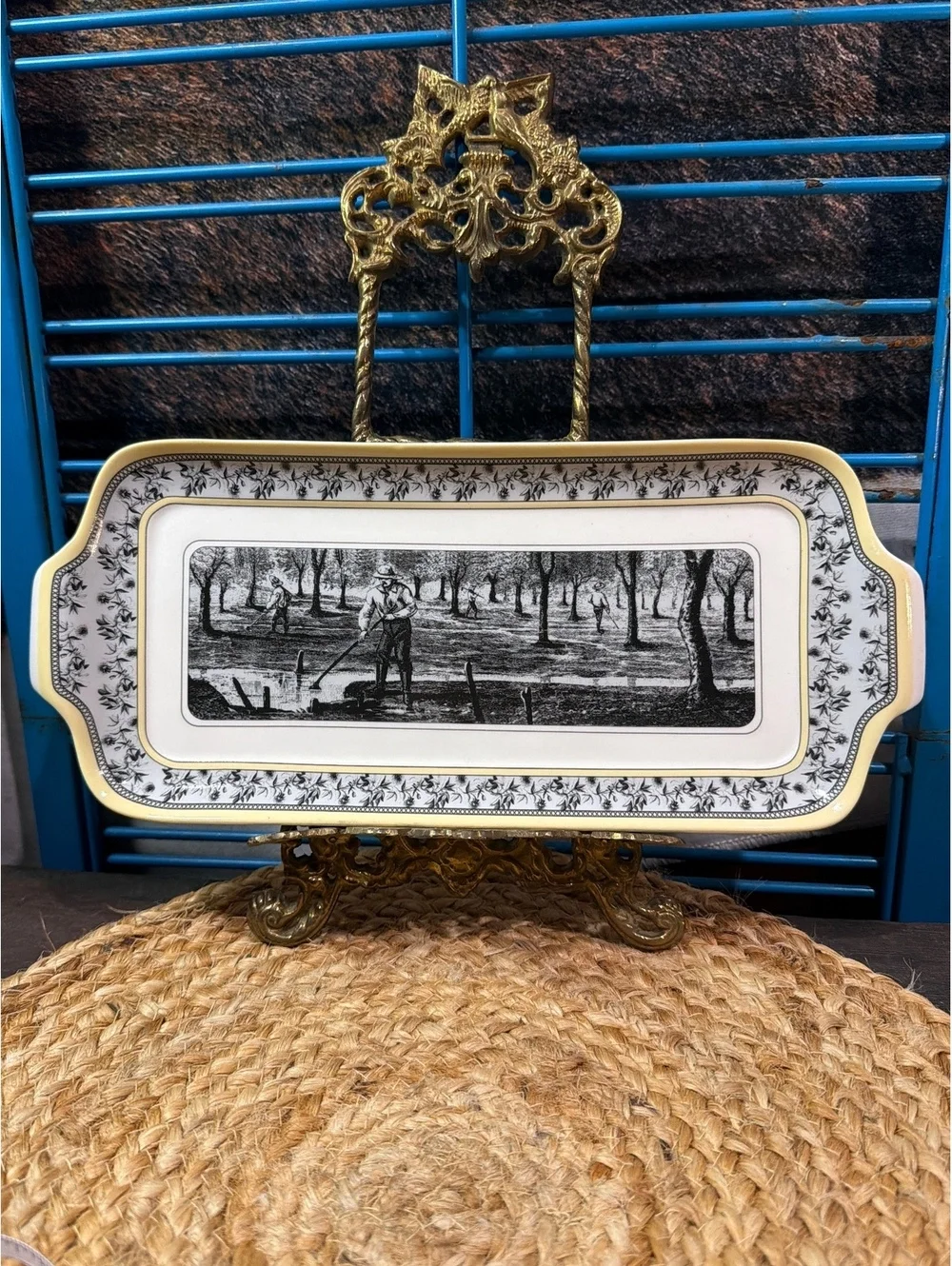 Vintage Designpac Inc. Rectangular Ceramic Serving Tray with Black and White Art