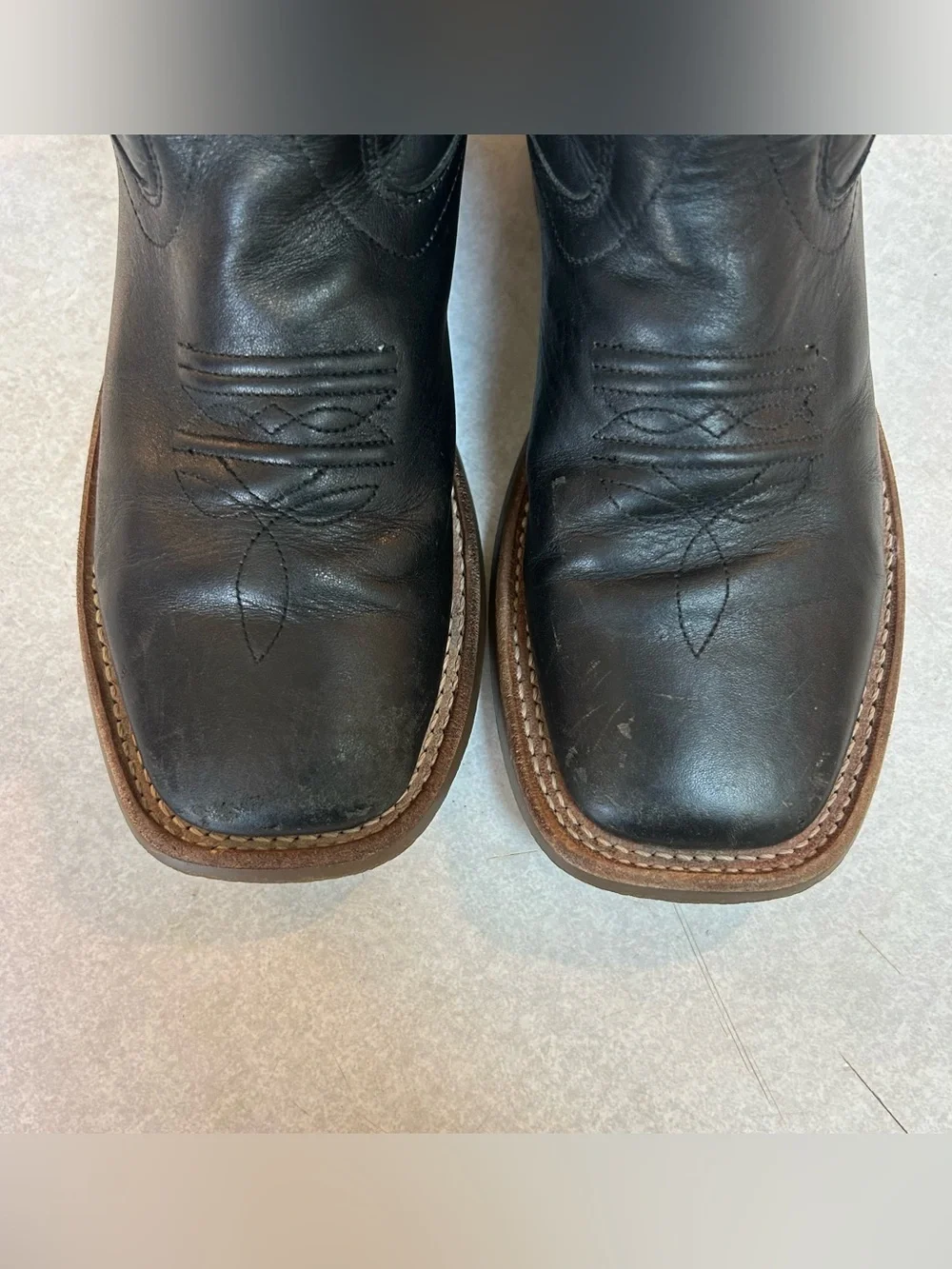 Old West Black Kids Western Boots Square Toe with Teal Accent Stitching