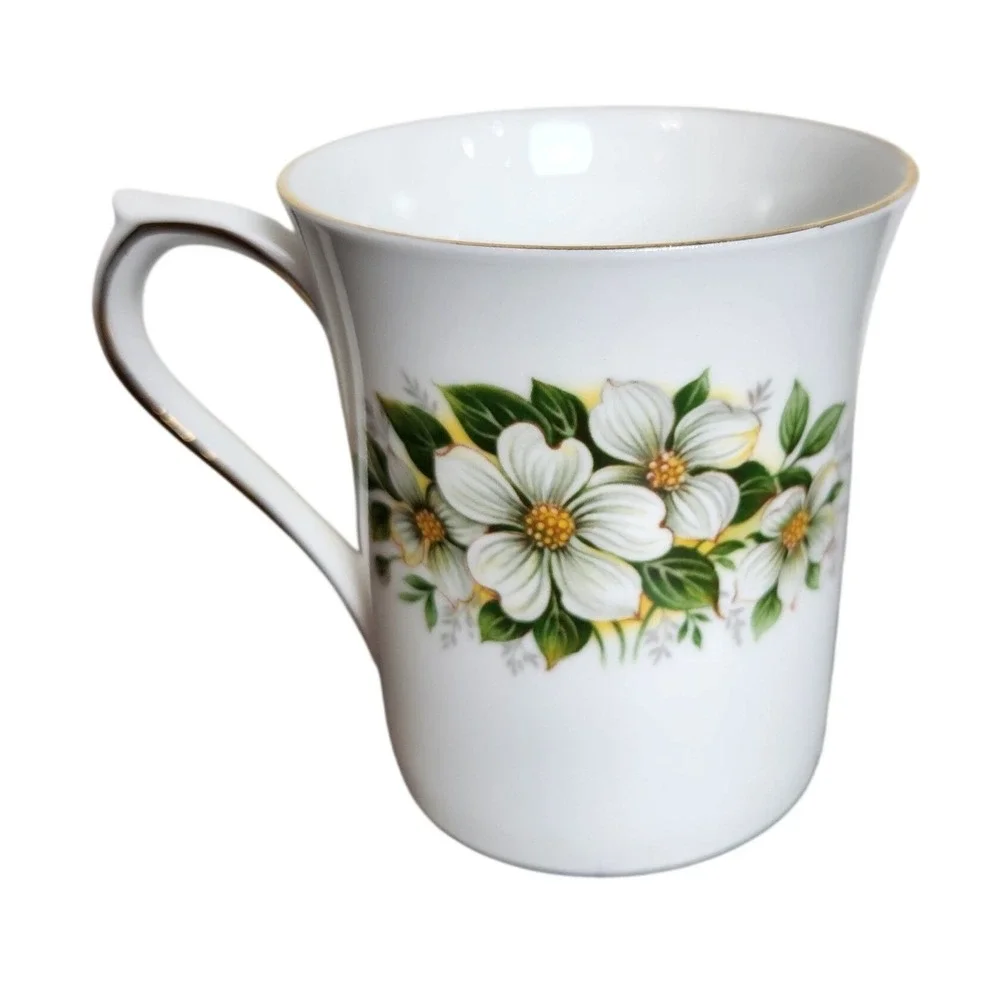 VTG Queens Rosina Bone China Tea Mug‎ White Dogwood Floral England