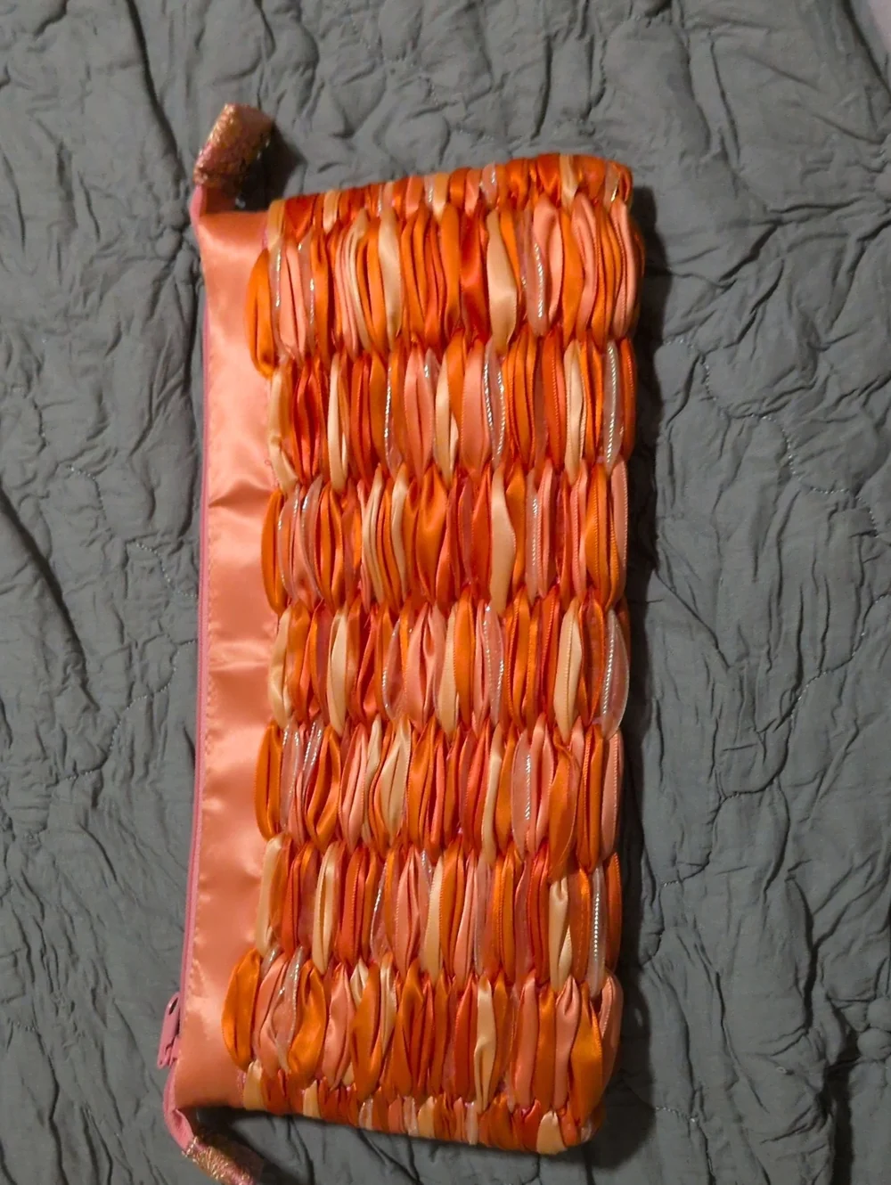Women's Orange Woven Satin Clutch