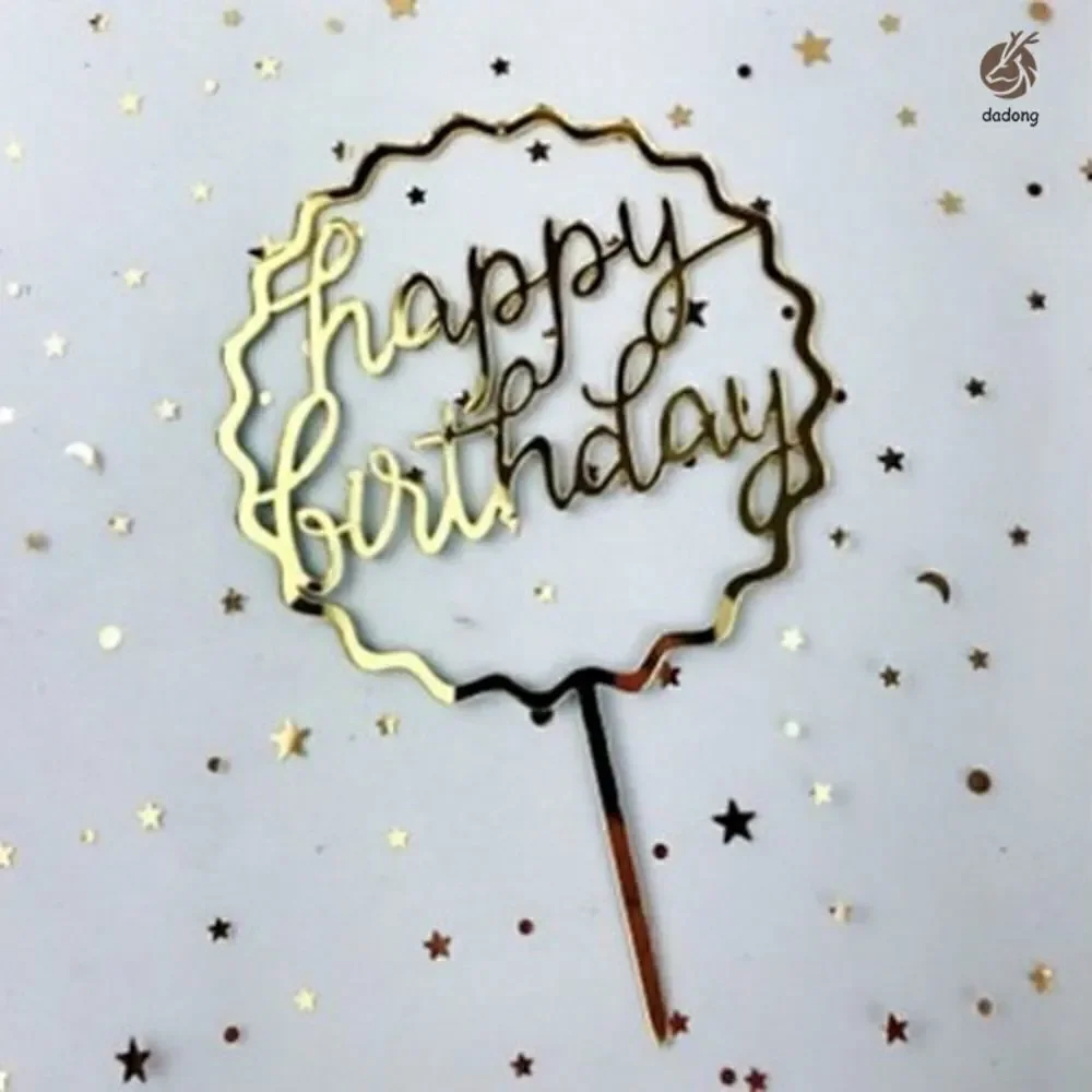 Happy Birthday Cake Topper Gold Acrylic Mirror Style NWT