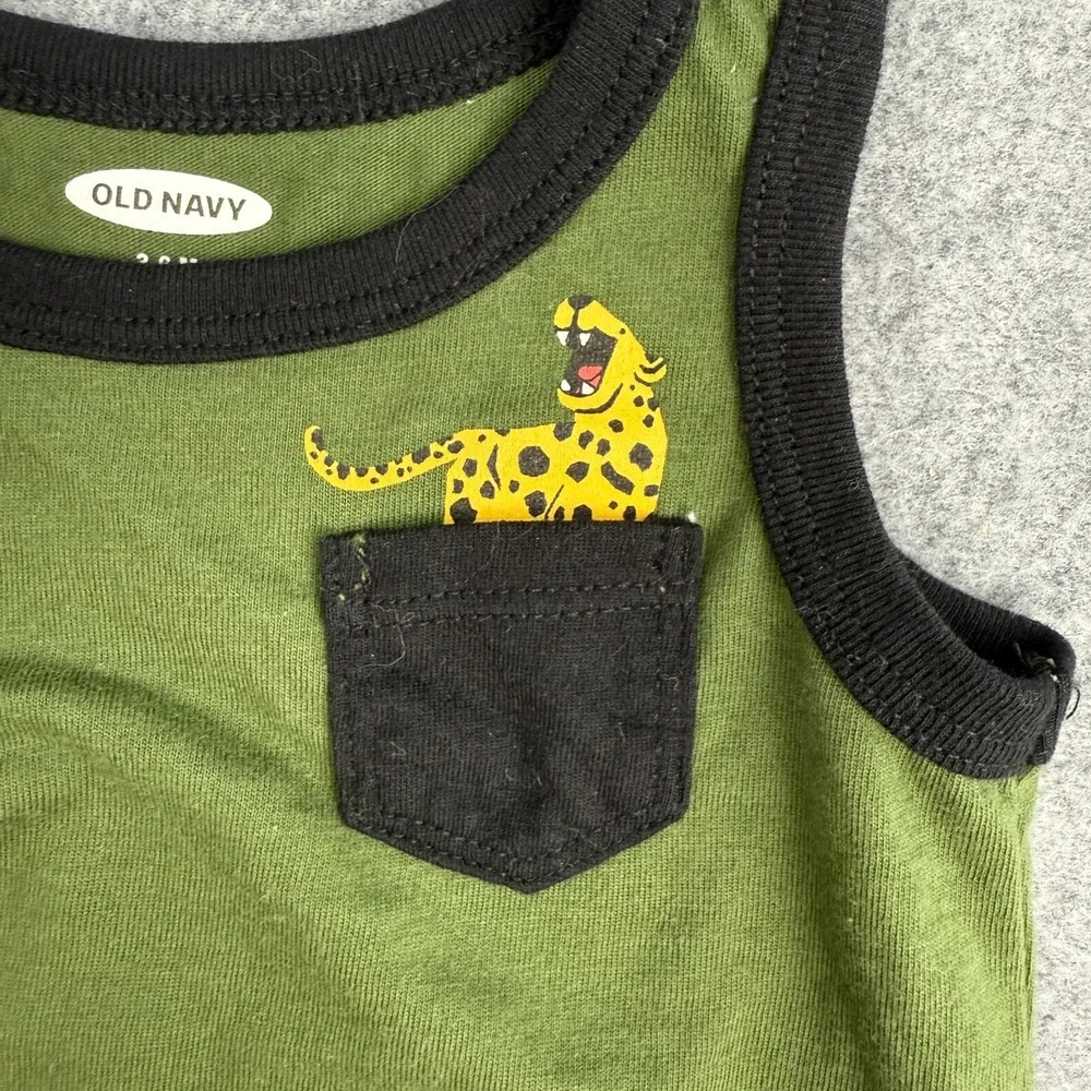 Old Navy Shorts‎ & Tank Top Set Baby Boy 3-6 Months Green Leopard Summer Spring