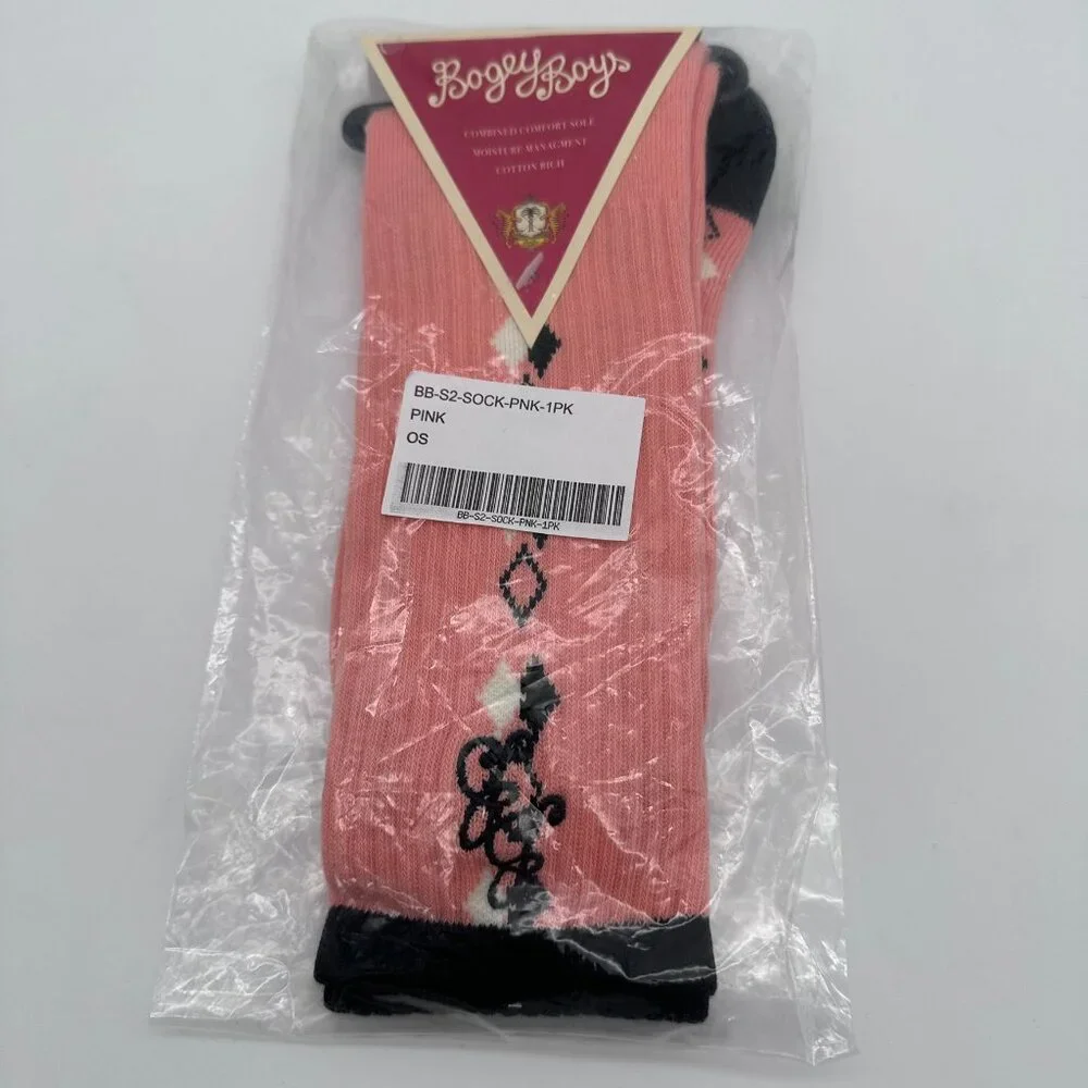Bogey Boys Men's Comfort Sole Cotton Rich Golf Socks, Shoe Size 8-12, Pink/Black