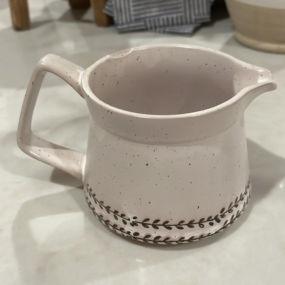 Creative Co-Op White & Black Debossed Pattern Reactive Glaze Stoneware Creamer