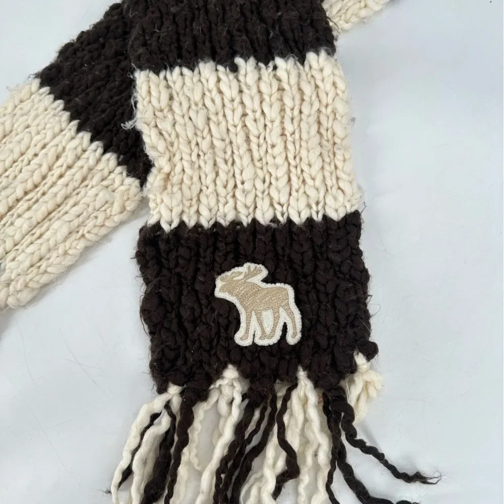 Vintage Y2K Embroidered Abercrombie And Fitch Chunky Knit Scarf Wool Blend