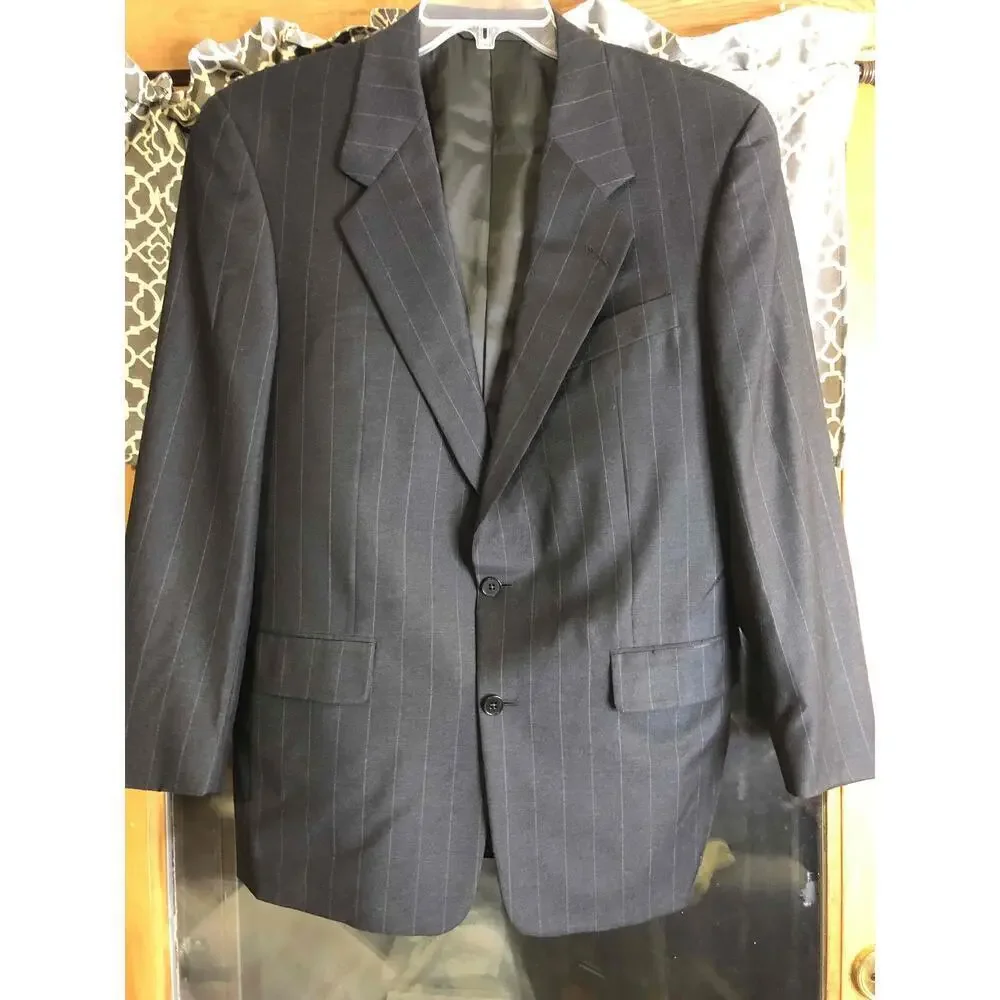 Hickey Freeman Black Pinstripe Wool Single Breasted Two Button Blazer 40R