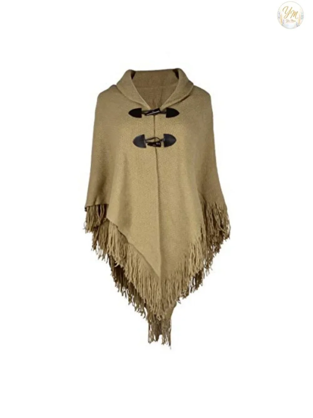 Womens Loose Cloak Poncho Wrap with Trumpet Buttons Knit Shawl
