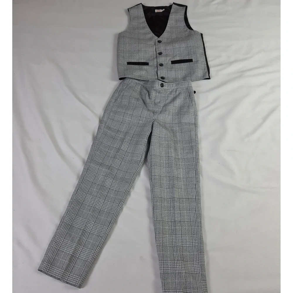Wonder Nation Boys size‎ 7/8 black white glen plaid check dress pants & vest