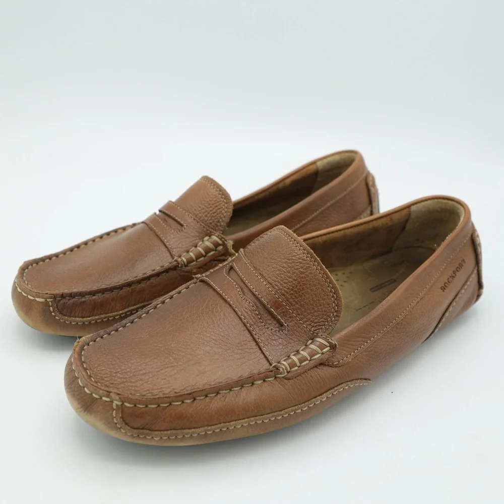 Rockport Mens M76501 Tan Brown Leather Penny Loafer Driving Shoes‎ Size 9.5 W