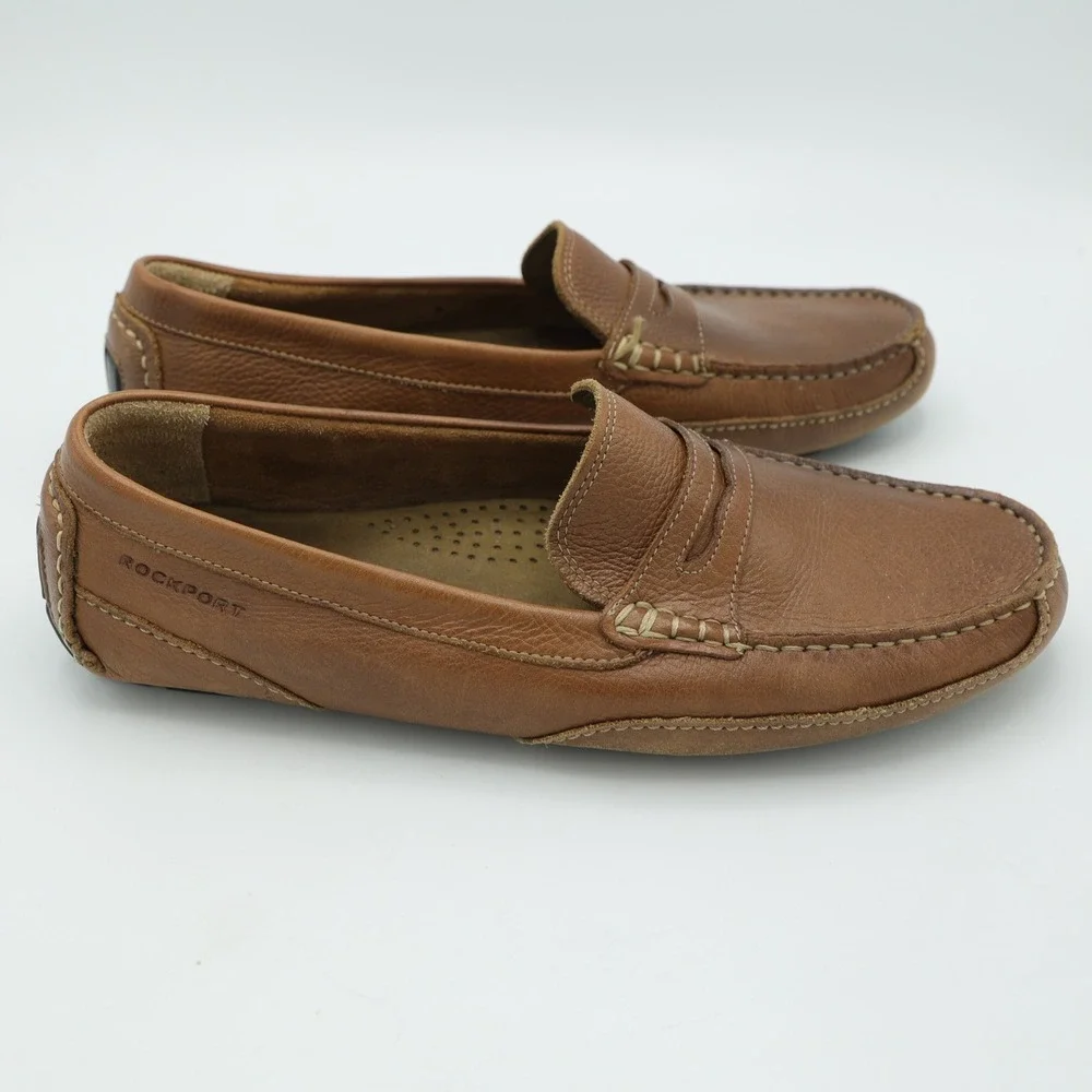 Rockport Mens M76501 Tan Brown Leather Penny Loafer Driving Shoes‎ Size 9.5 W