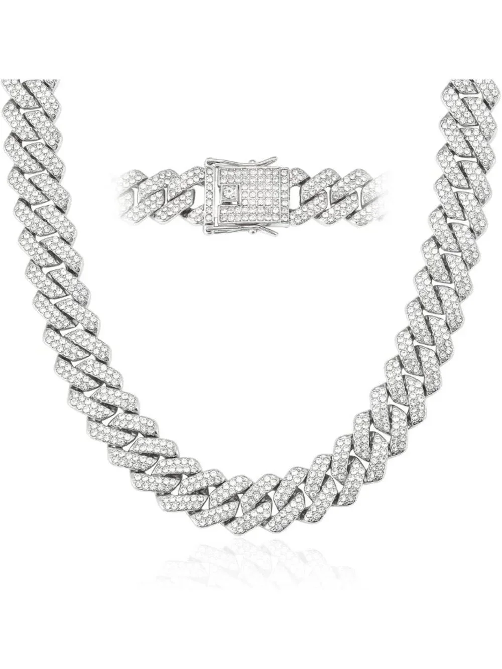 Men's Iced Out Cuban Link Chain Necklace - 18K Gold & Silver Hip Hop Jewelry
