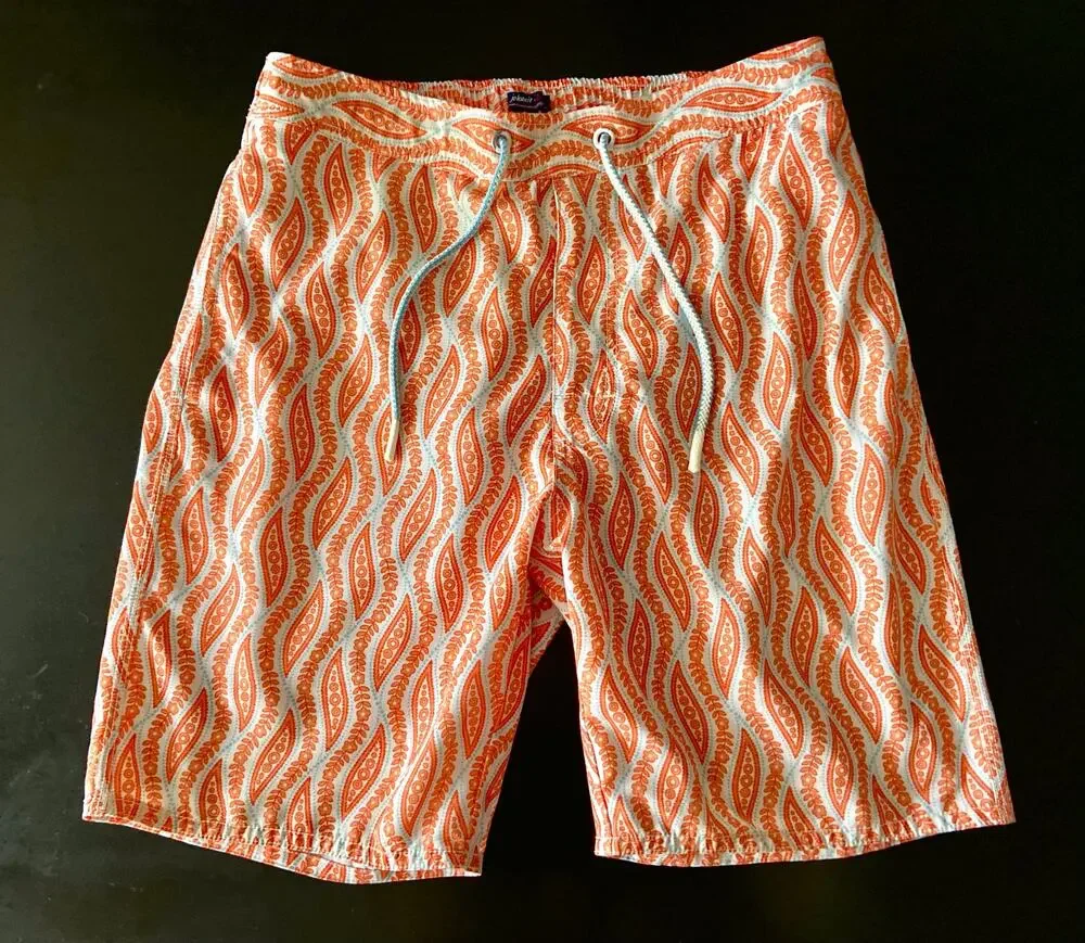 JOHNNIE-O Retro Orange/White Floral Swim Shorts Mens sz S