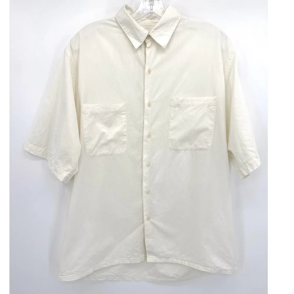 VTG‎ Safari Banana Republic Button Up yellow Shirt Mens M Short Sleeve