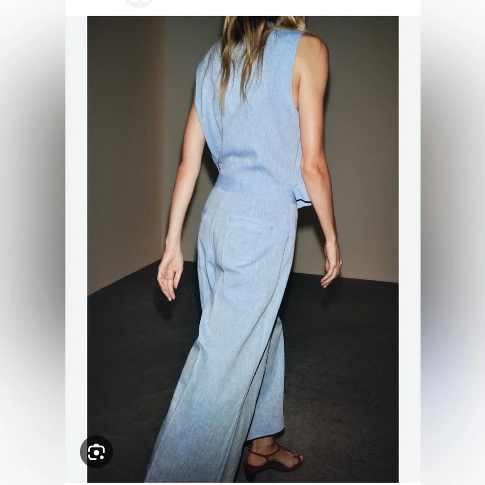 Zara NWT linen blend waistcoat jumpsuit blue 8461/789