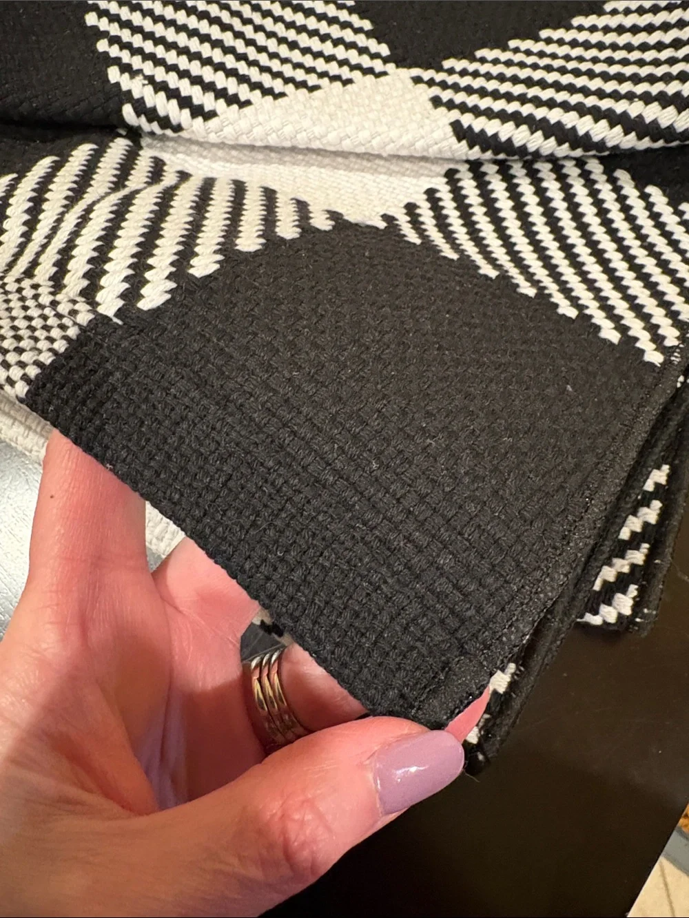 Softer Charm Black White Checker Cotton Indoor Outdoor Rug Door Mat  2’4” x 3’7”