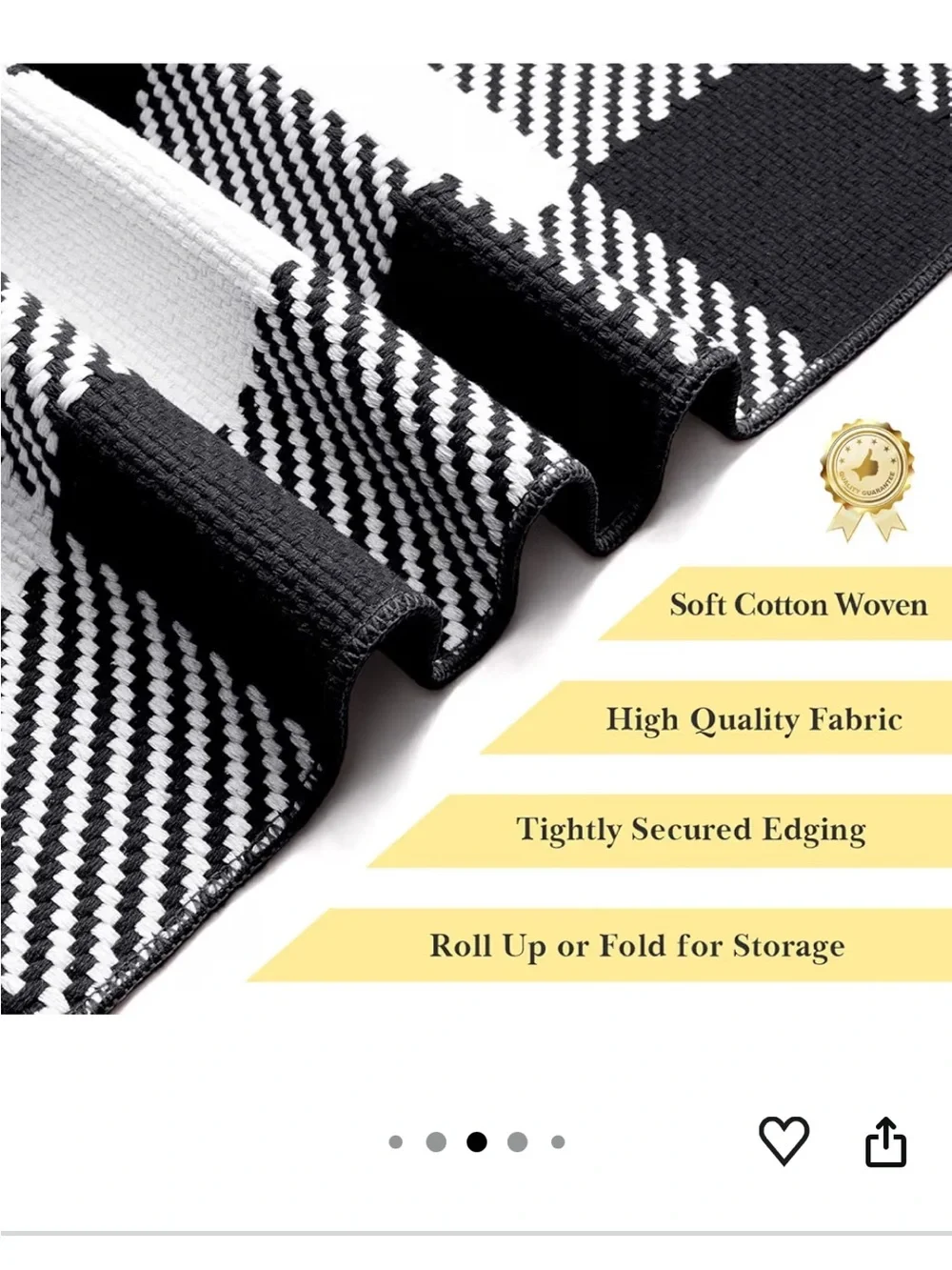 Softer Charm Black White Checker Cotton Indoor Outdoor Rug Door Mat  2’4” x 3’7”