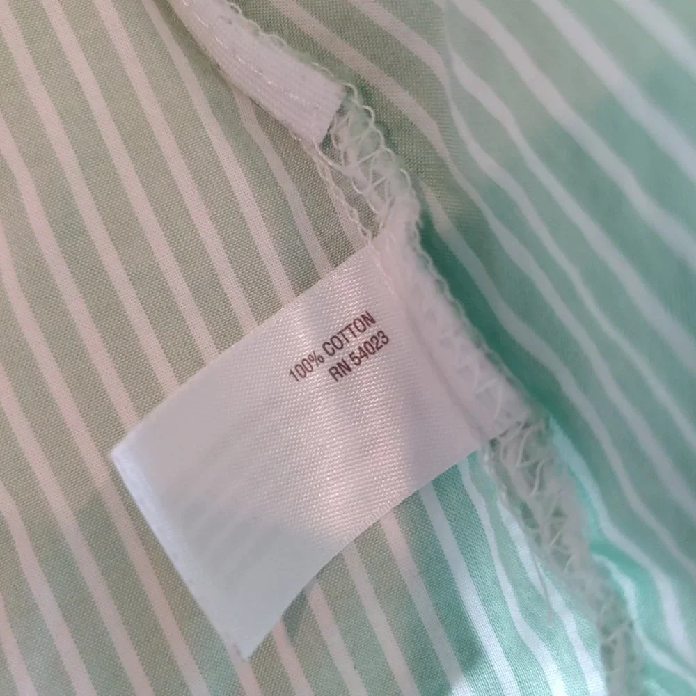Old Navy | Light Green Oxford Stripe Shirt with Floral Trim Casual Button | M