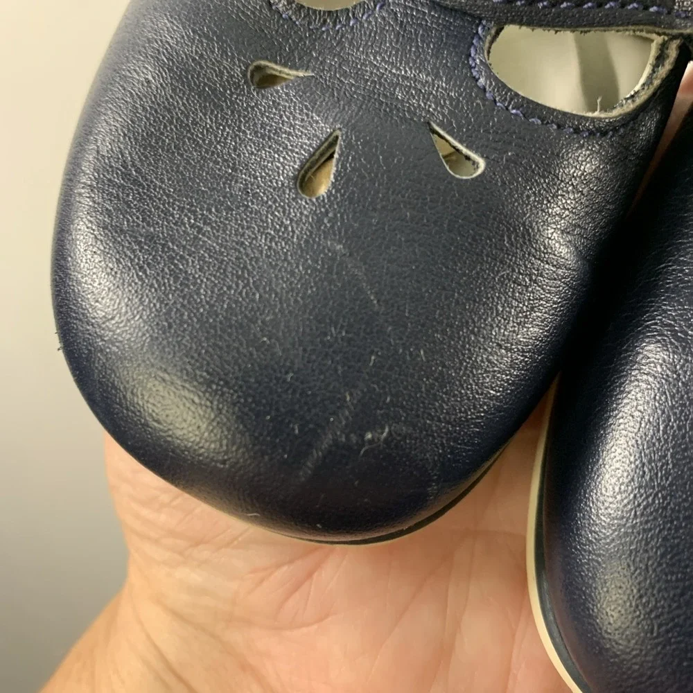 VTG Stride Rite Girls Leather Shoes Size 7 D Navy Hard Soles T Strap Mary Jane